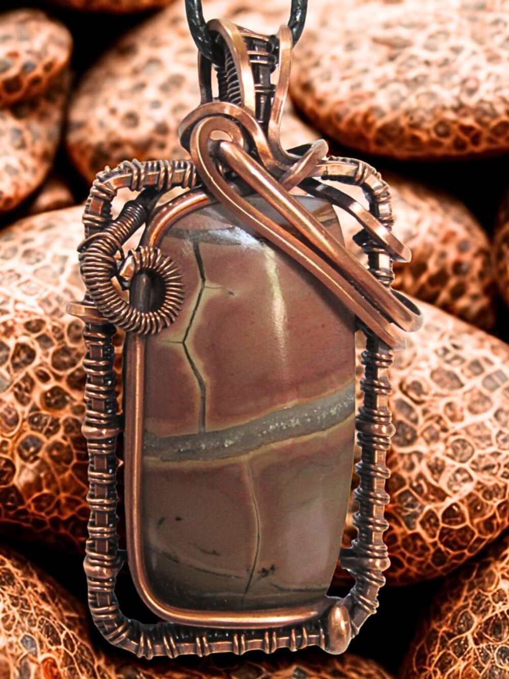 Handmade Wire Wrapped Septarian Stone crystal. Also known as the "Dragon Stone" - Picture 4 of 7